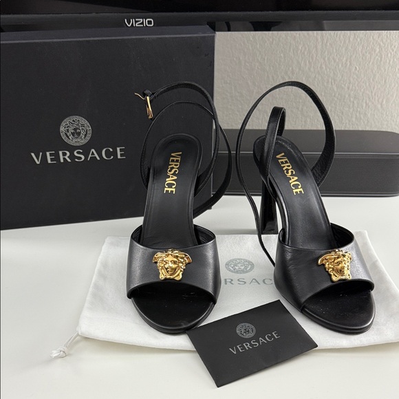 Versace Black and Gold Heels - Picture 1 of 5